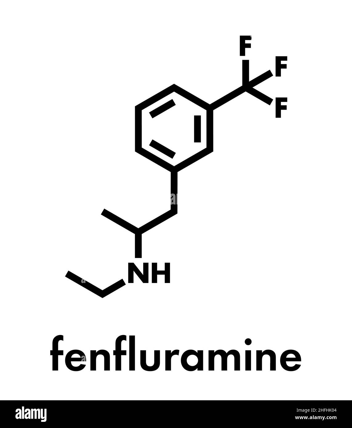 Fenfluramine weight loss drug molecule (withdrawn). Skeletal formula ...