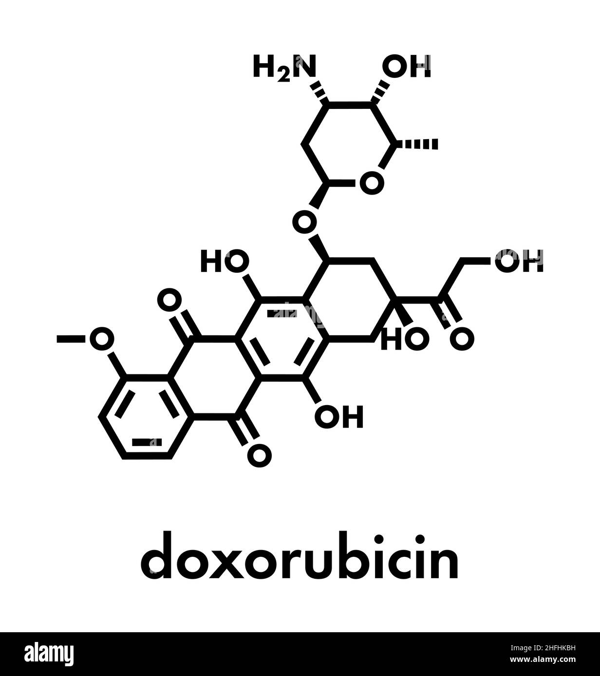 Doxorubicin cancer chemotherapy drug molecule. Skeletal formula. Stock Vector