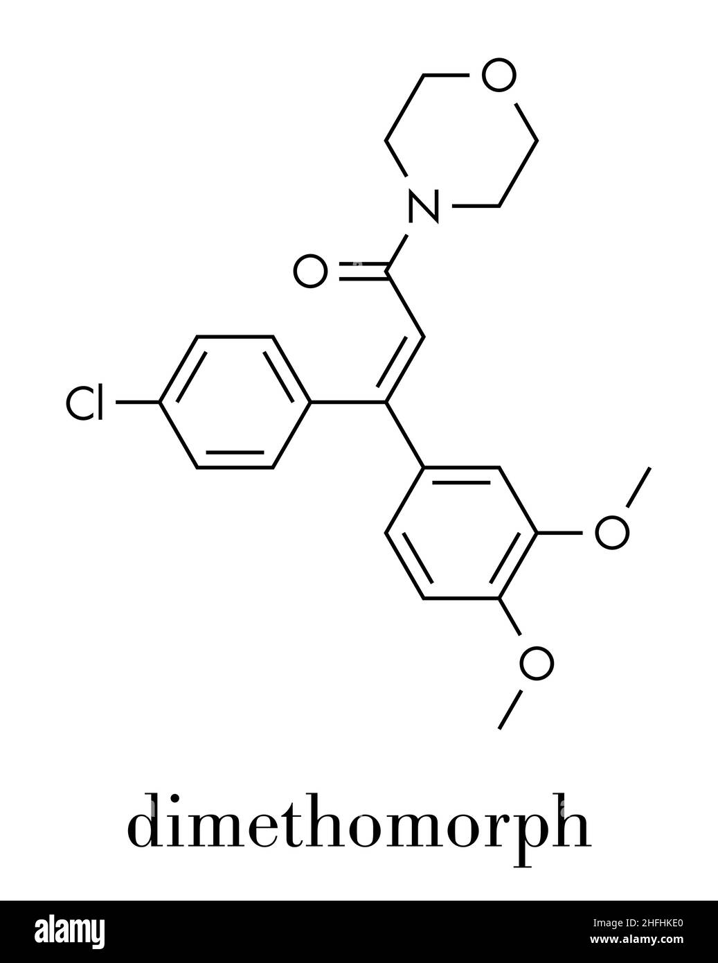 Dimethomorph fungicide molecule. Skeletal formula. Stock Vector
