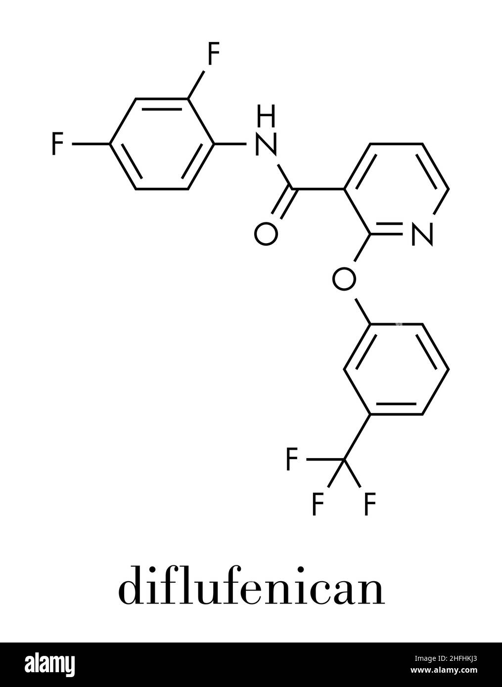 Diflufenican herbicide molecule. Skeletal formula. Stock Vector