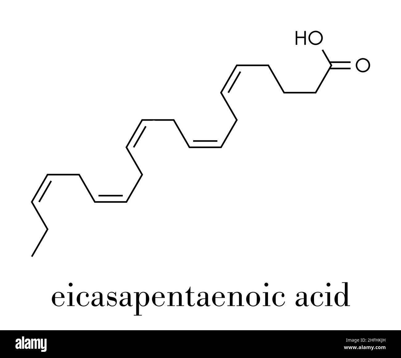 Eicasapentaenoic acid (EPA, timnodonic acid) molecule. Polyunsaturated