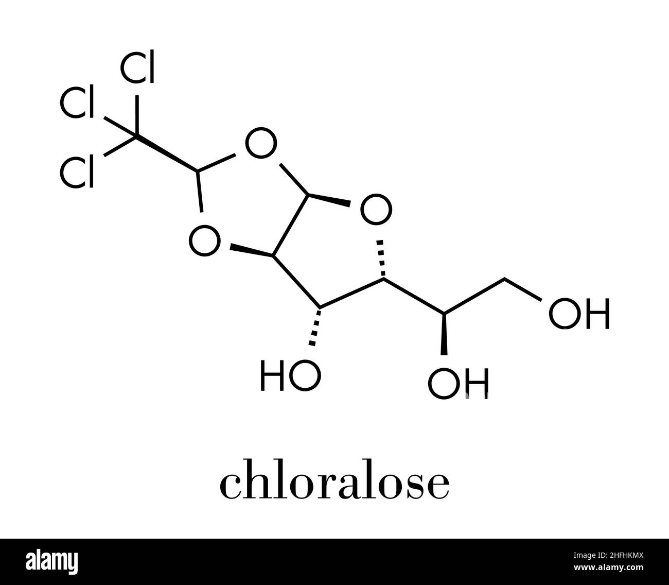 Chloralose rodenticide molecule. Skeletal formula. Stock Vector