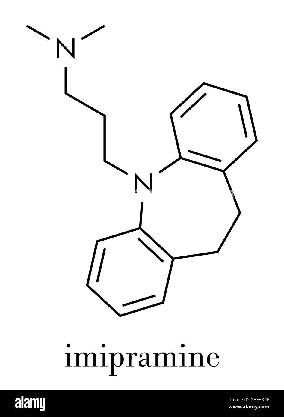 Imipramine antidepressant drug molecule. Skeletal formula. Stock Vector