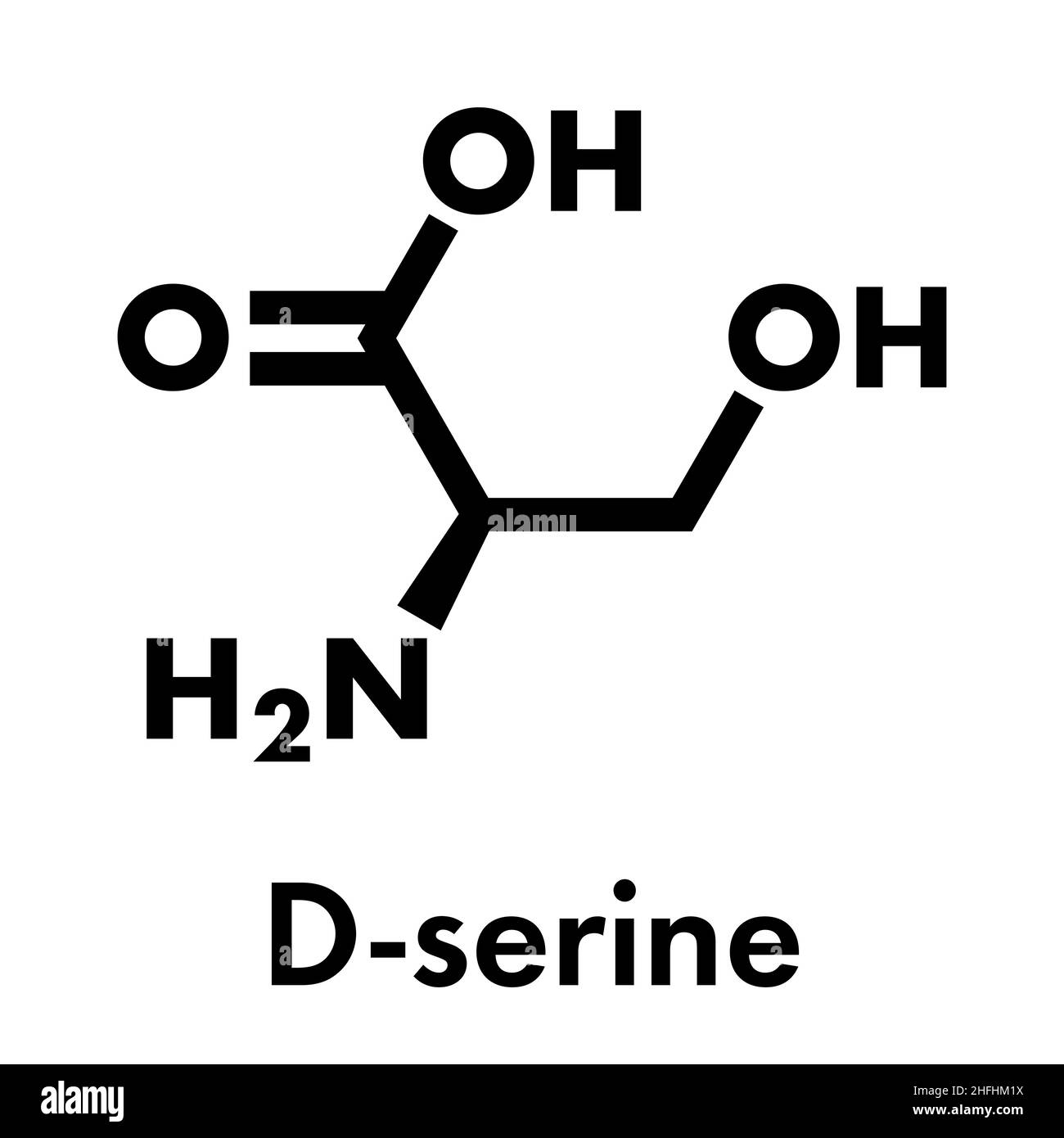 D-serine amino acid molecule. Enantiomer of L-serine. Skeletal formula. Stock Vector