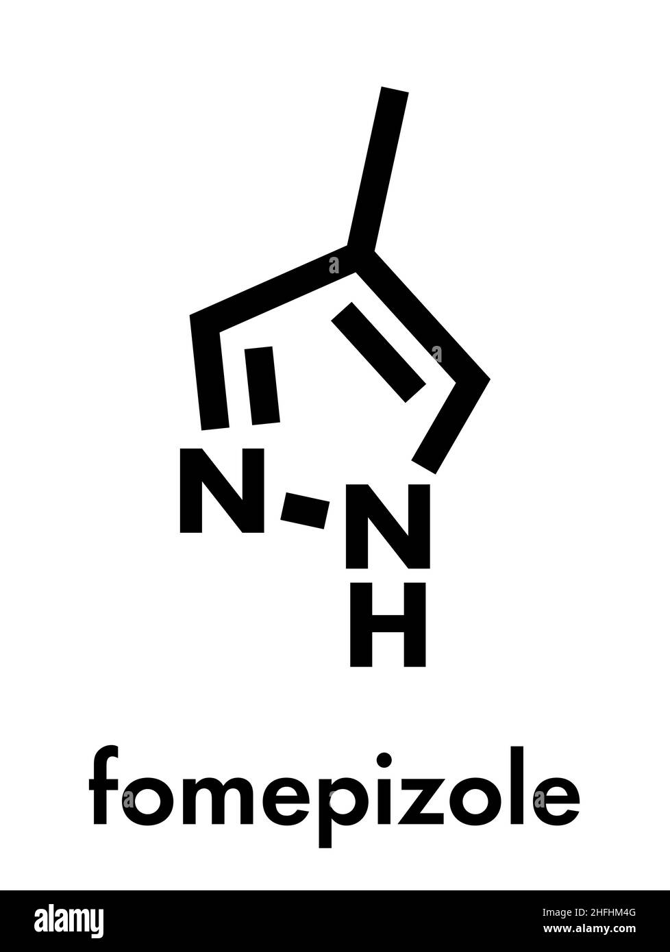 Fomepizole molecule. Antidote used to treat methanol and ethylene glycol poisoning. Skeletal formula. Stock Vector