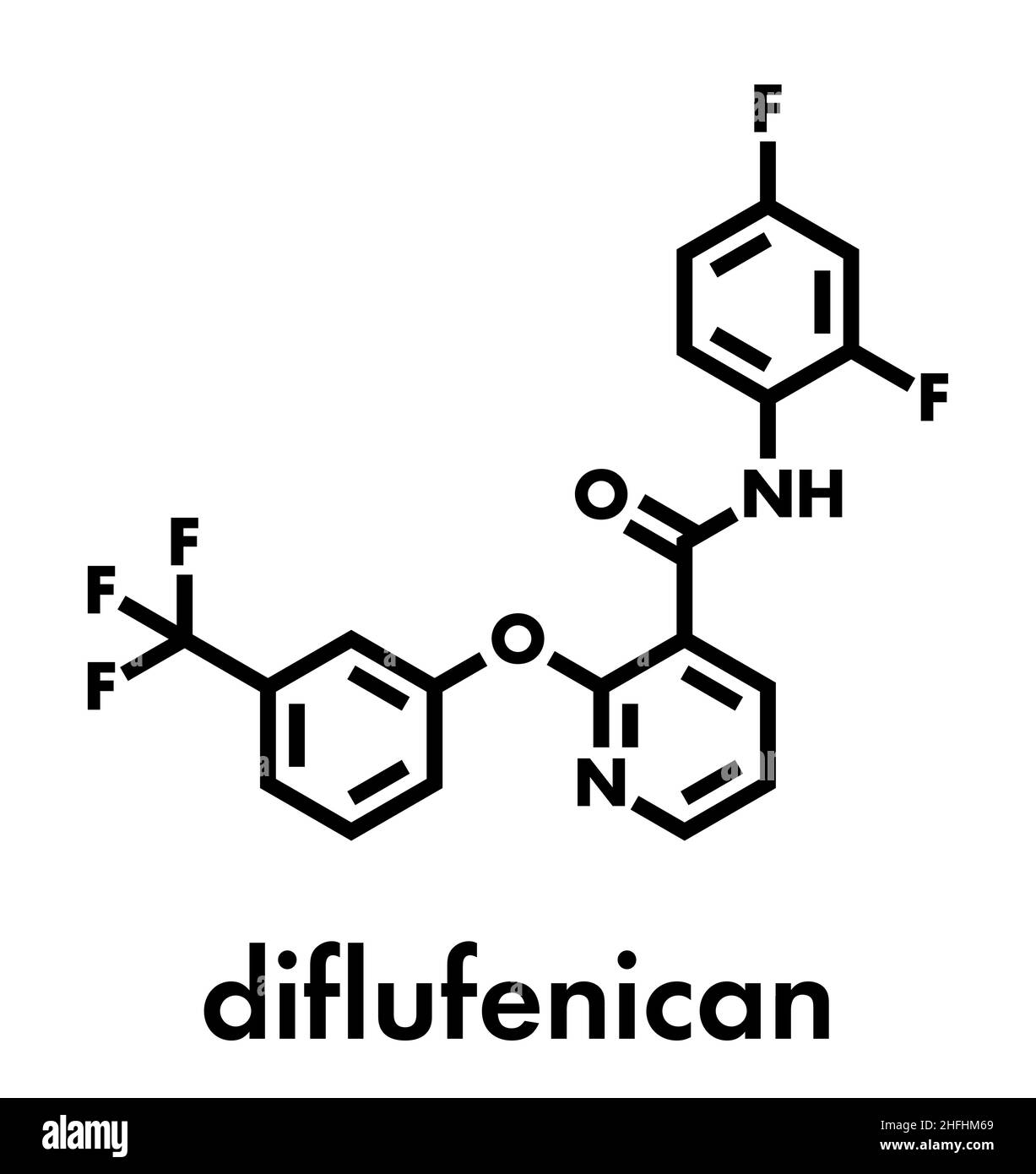 Diflufenican herbicide molecule. Skeletal formula. Stock Vector