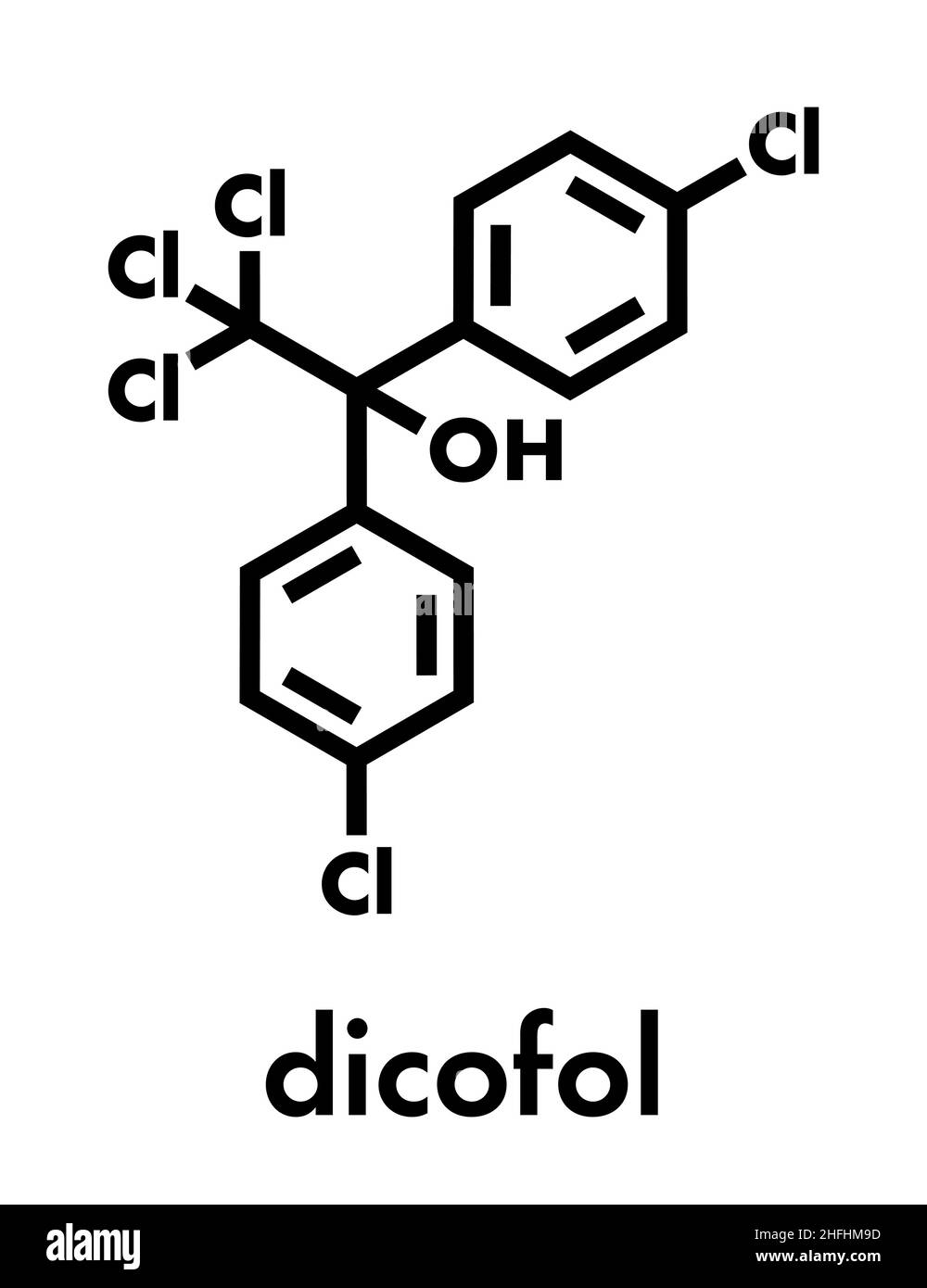 Dicofol organochlorine pesticide molecule. Skeletal formula. Stock Vector