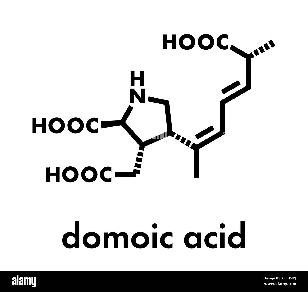 Domoic acid algae poison molecule. Responsible for amnesic shellfish poisoning (ASP). Skeletal formula. Stock Vector
