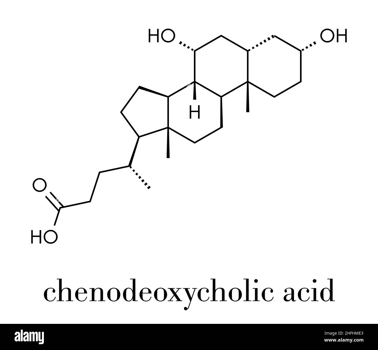 Chenodeoxycholic acid drug molecule. Skeletal formula Stock Vector