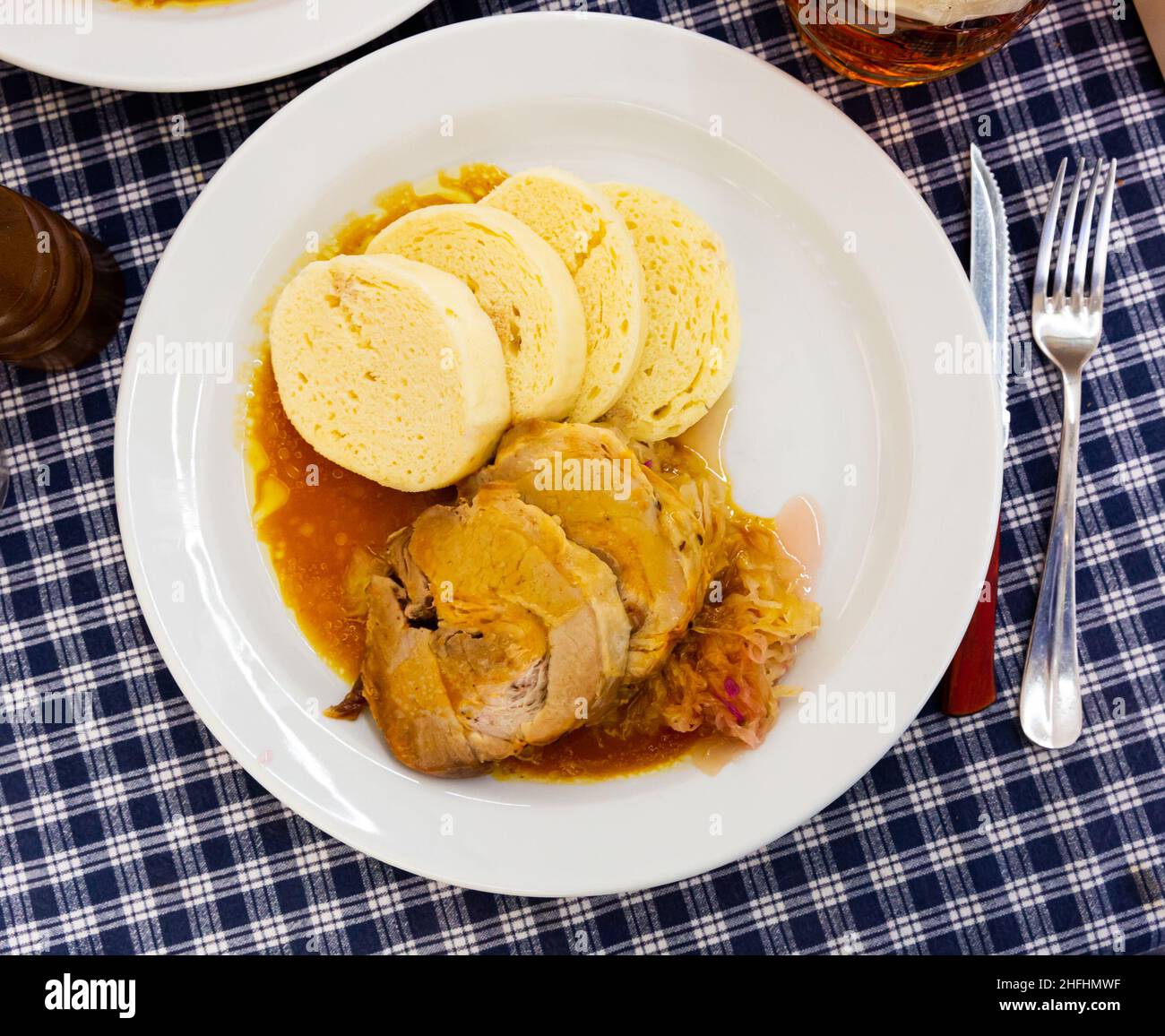 Top view of Czech dumplings with sauerkraut and pork Stock Photo Alamy