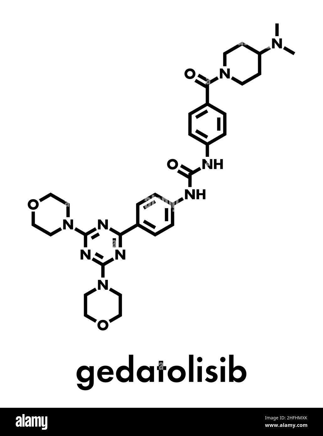 Gedatolisib cancer drug molecule. Skeletal formula. Stock Vector