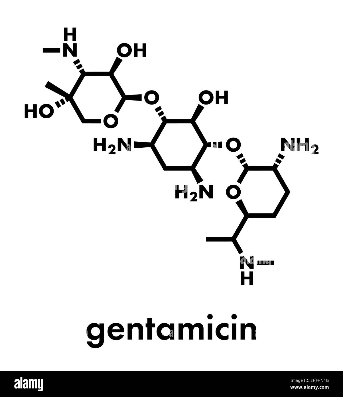 Gentamicin antibiotic drug (aminoglycoside class) molecule Skeletal