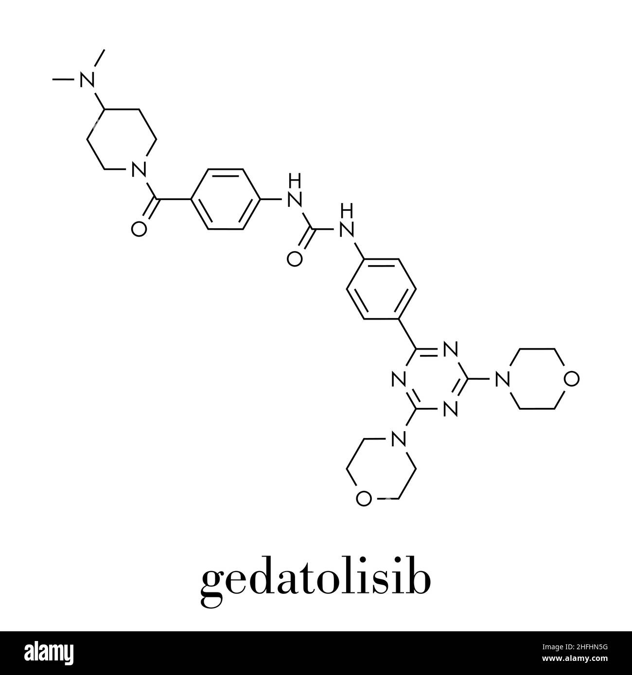 Gedatolisib cancer drug molecule. Skeletal formula. Stock Vector