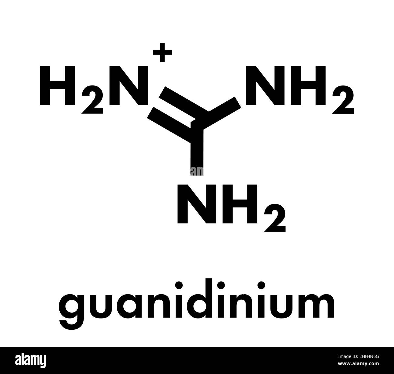 Guanidinium cation. Protonated form of guanidine. Skeletal formula. Stock Vector