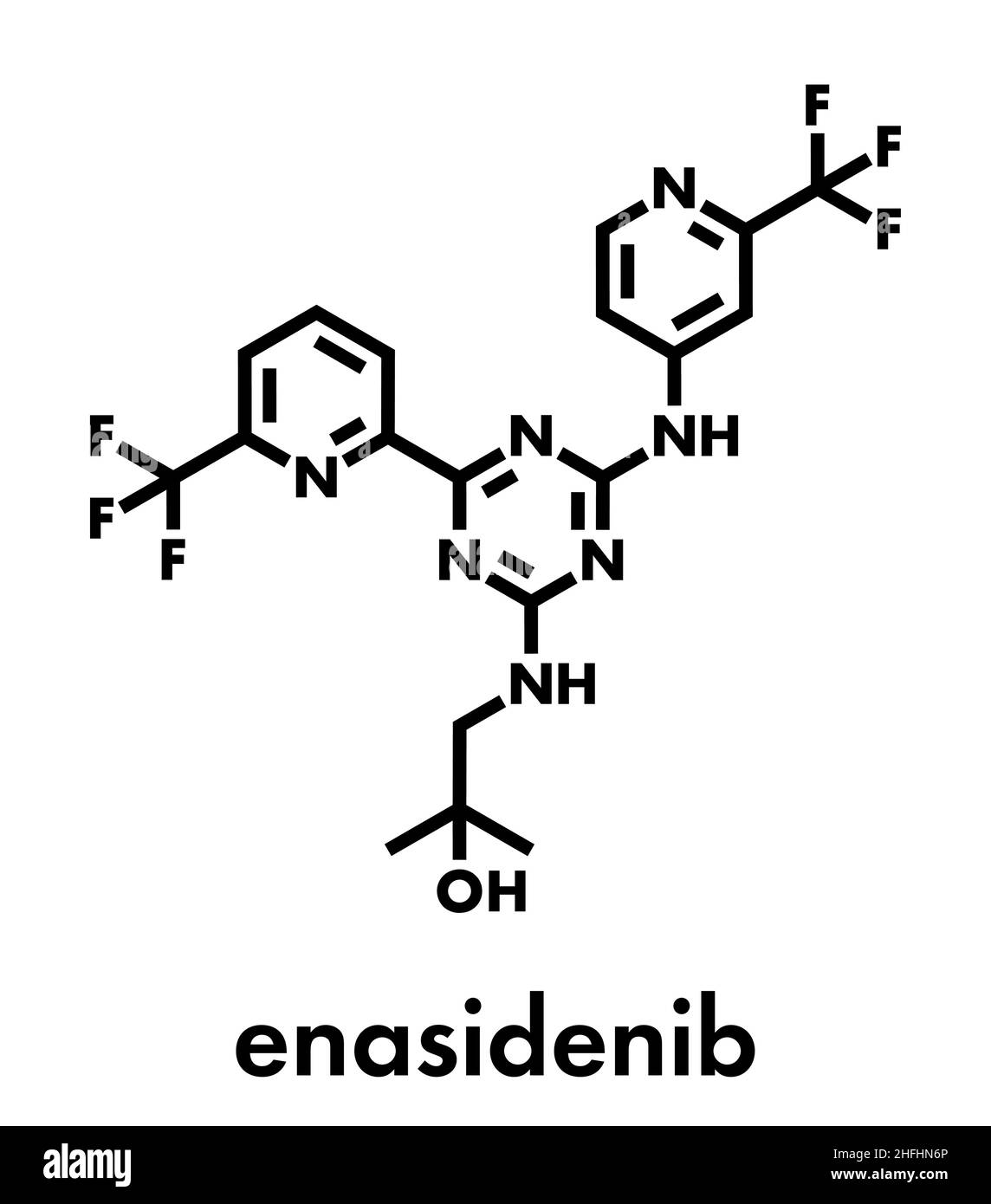 Enasidenib cancer drug molecule (IDH2 inhibitor). Skeletal formula. Stock Vector