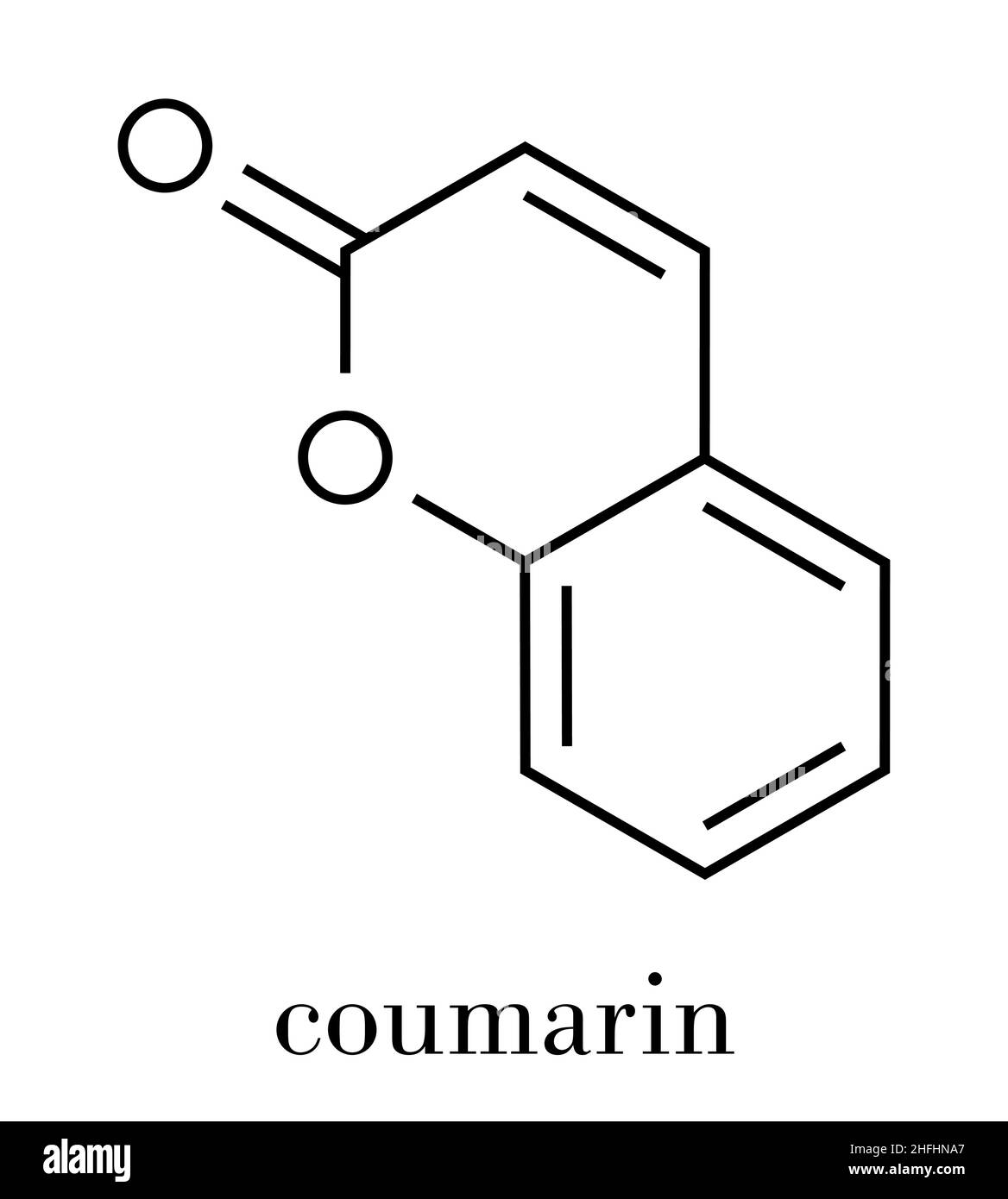 Coumarin herbal fragrant molecule. Responsible for the scent new-mown hay. Skeletal formula. Stock Vector