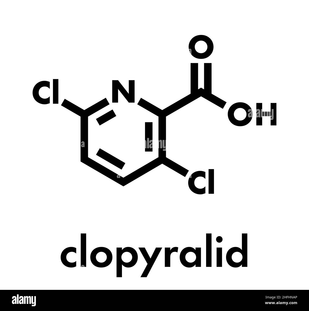 Clopyralid herbicide molecule. Skeletal formula. Stock Vector