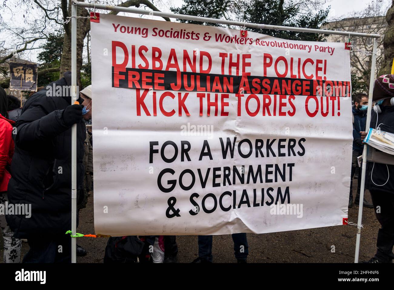 Disband the Police banner at the 'Kill the Bill' demonstration in central London ahead of a vote in the House of Lords, England, UK 15.01.2022 Stock Photo