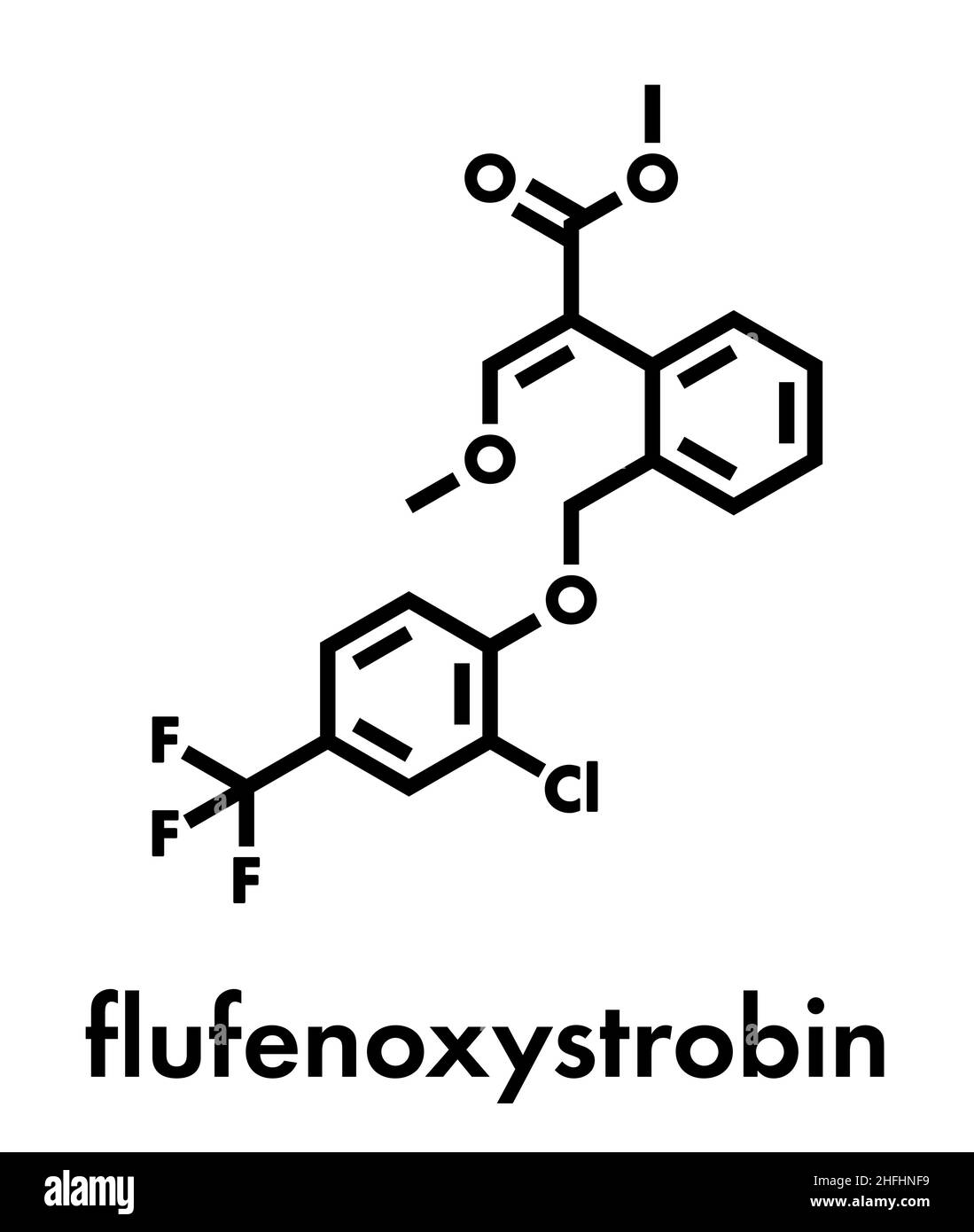 Flufenoxystrobin fungicide molecule. Skeletal formula. Stock Vector