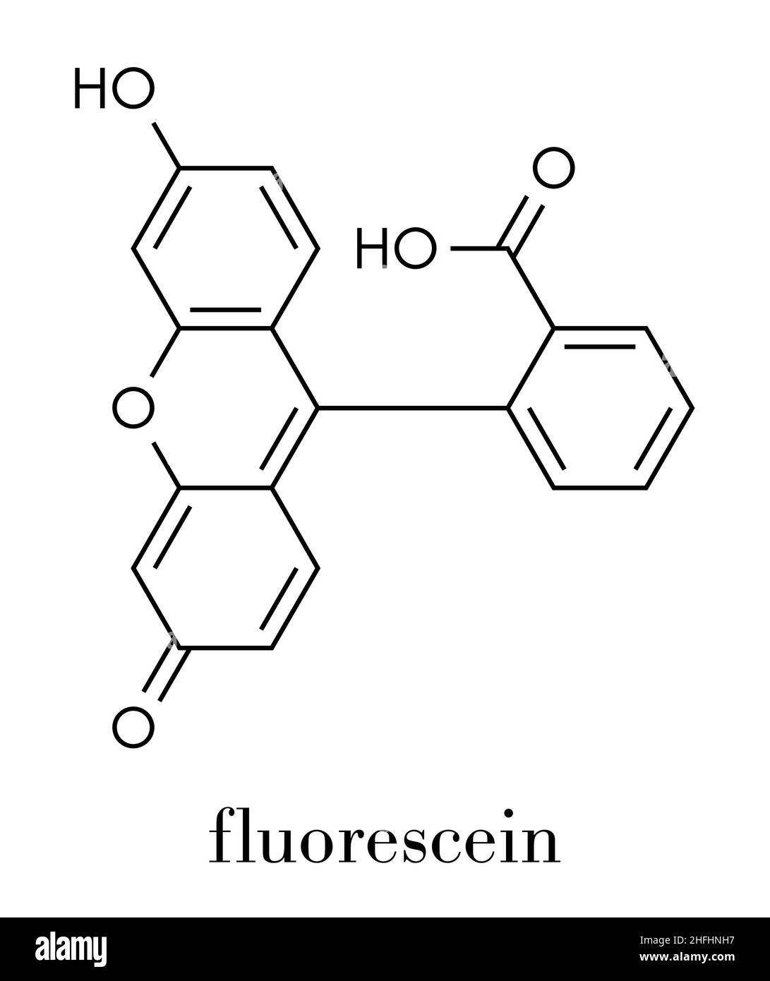 Fluorescein fluorescent molecule. Skeletal formula. Stock Vector