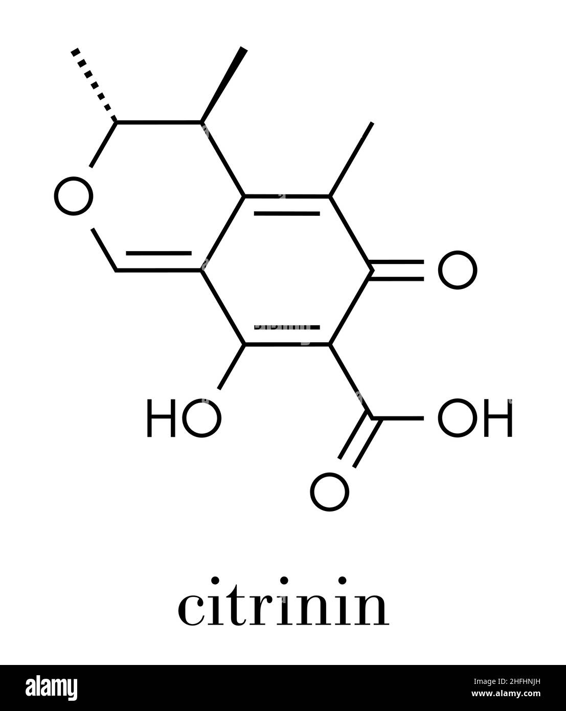 Citrinin mycotoxin molecule. Skeletal formula. Stock Vector