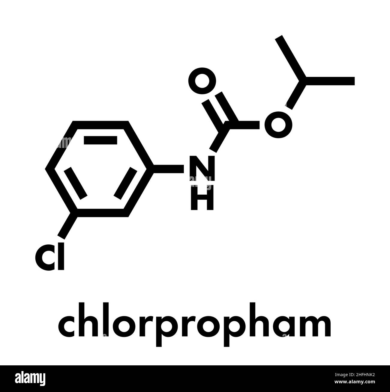 Chlorpropham herbicide molecule. Skeletal formula. Stock Vector