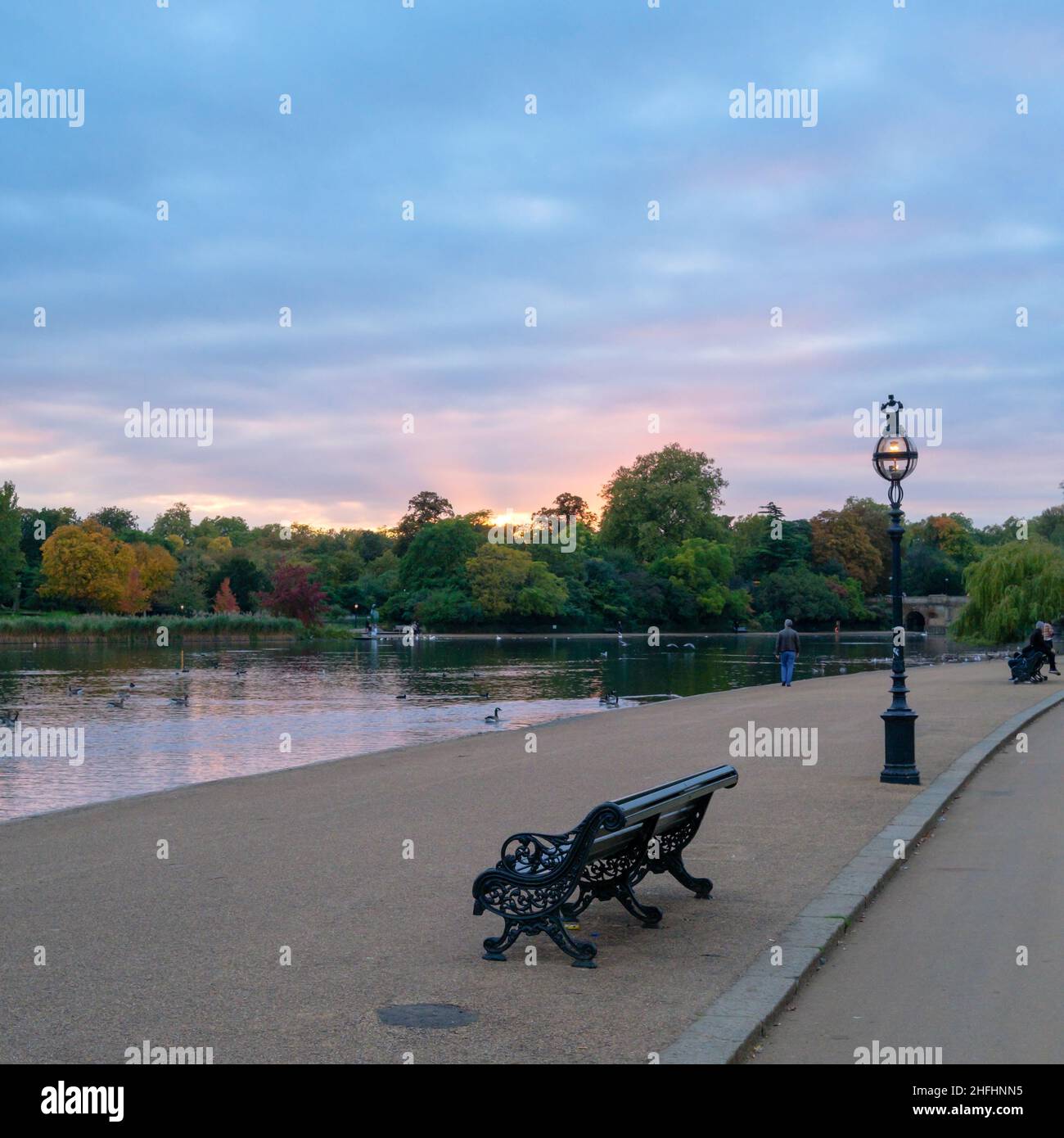 Sunset at the Serpentine in Hyde Park, London Stock Photo