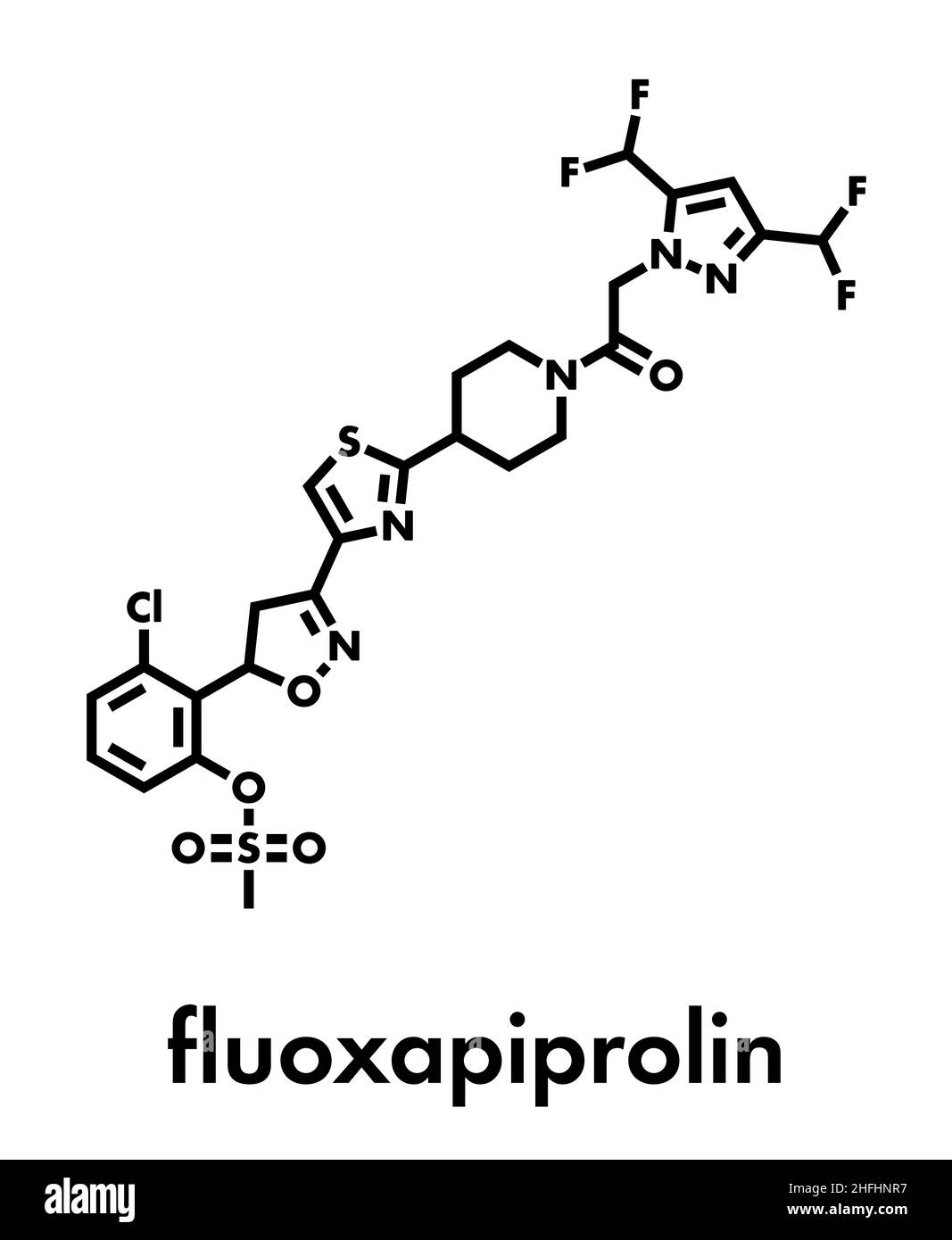 Fluoxapiprolin fungicide molecule. Skeletal formula. Stock Vector