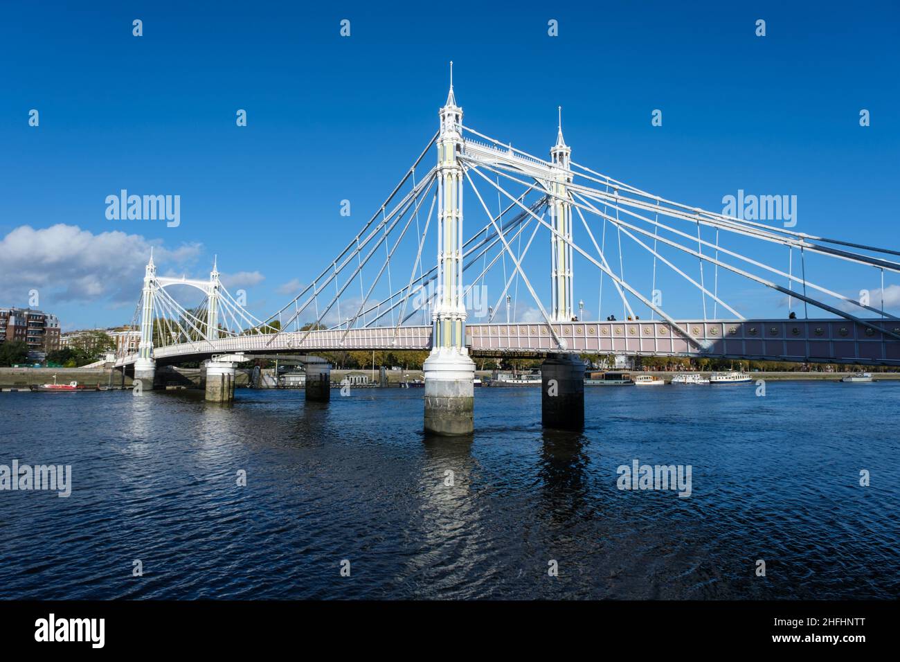 London's Albert Bridge spans the River Thames Stock Photo