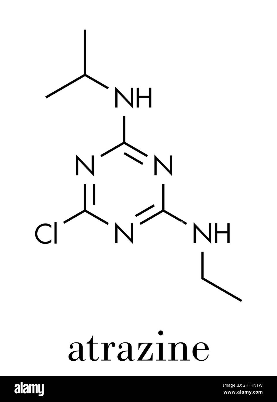 Atrazine broadleaf herbicide molecule. Skeletal formula. Stock Vector