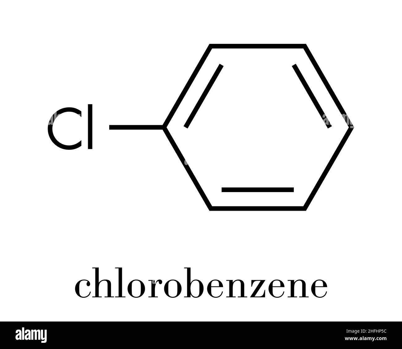 Chlorobenzene industrial solvent molecule. Skeletal formula. Stock Vector