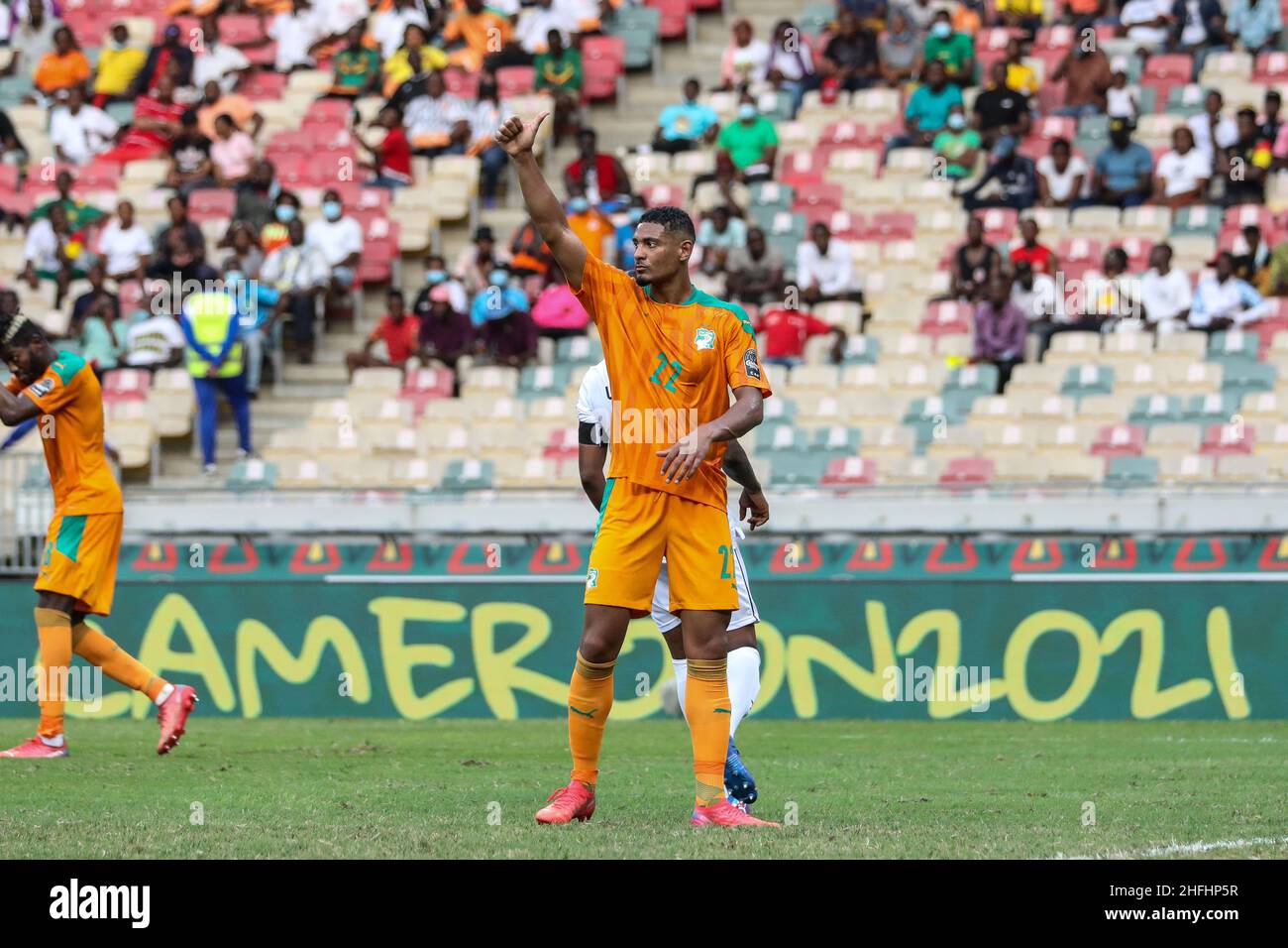 Douala, CAMEROON - JANUARY 16: Sebastien Haller of Ivory Coast during the Africa Cup of Nations group E match between Ivory Coast and Sierra Leone at Stade de Japoma on January 16 2022 in Douala, Cameroon. (Photo by SF) Credit: Sebo47/Alamy Live News Stock Photo