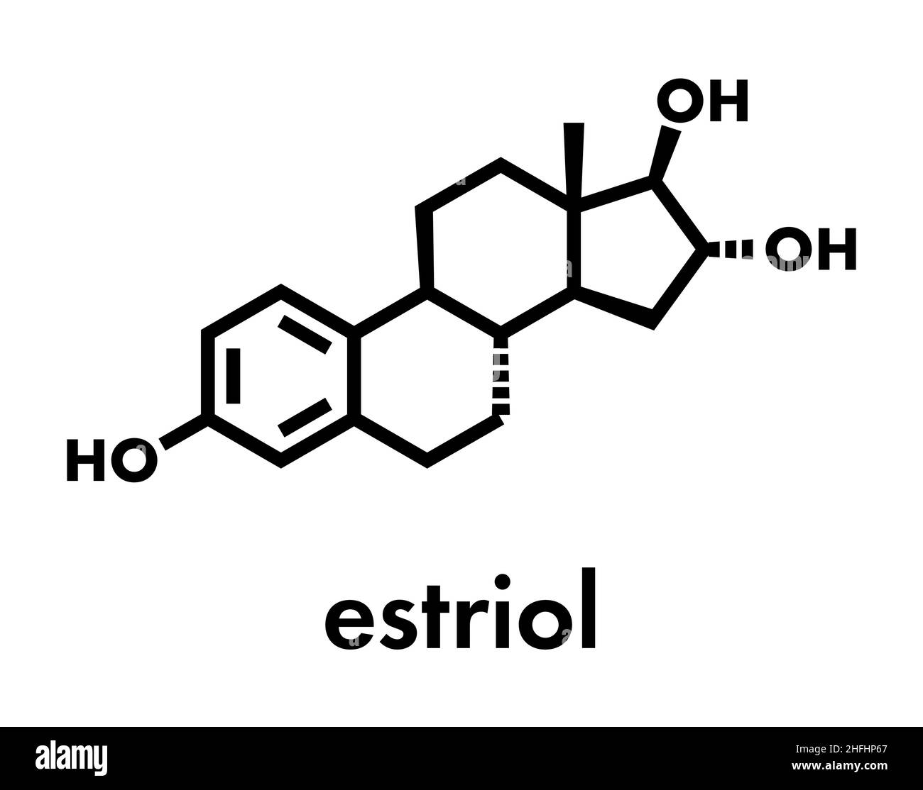 Estriol (oestriol) human estrogen hormone molecule. Skeletal formula