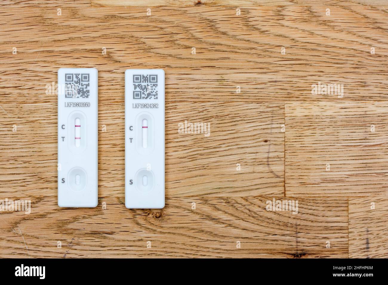 Positive and negative lateral flow device tests Stock Photo