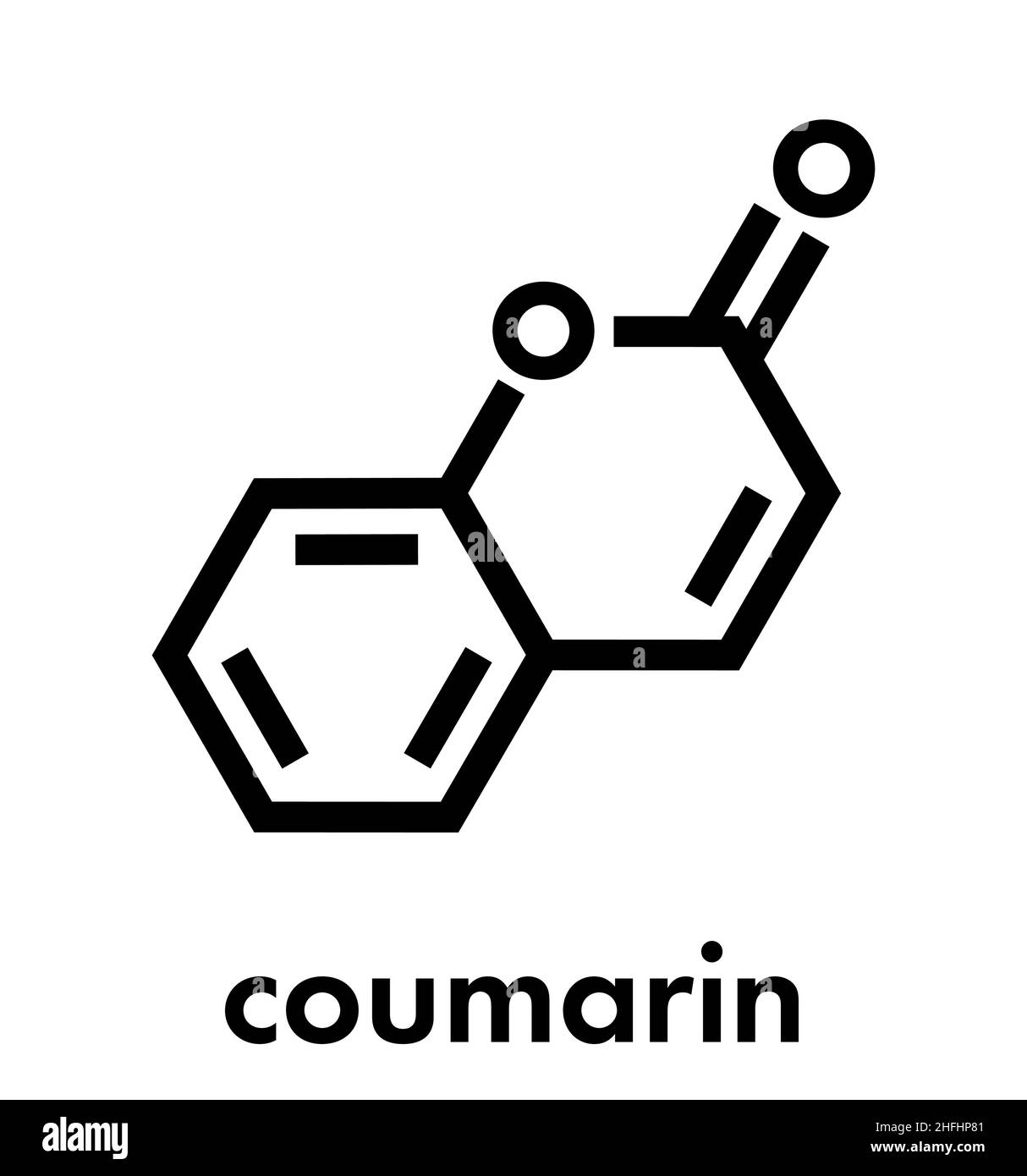 Coumarin herbal fragrant molecule. Responsible for the scent new-mown hay. Skeletal formula. Stock Vector