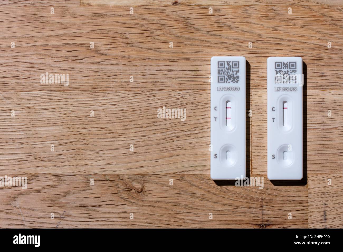 Positive and negative lateral flow device tests Stock Photo