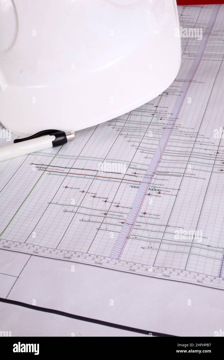 November 2011 - Construction project planning Gantt chart for critical path anaysis Stock Photo