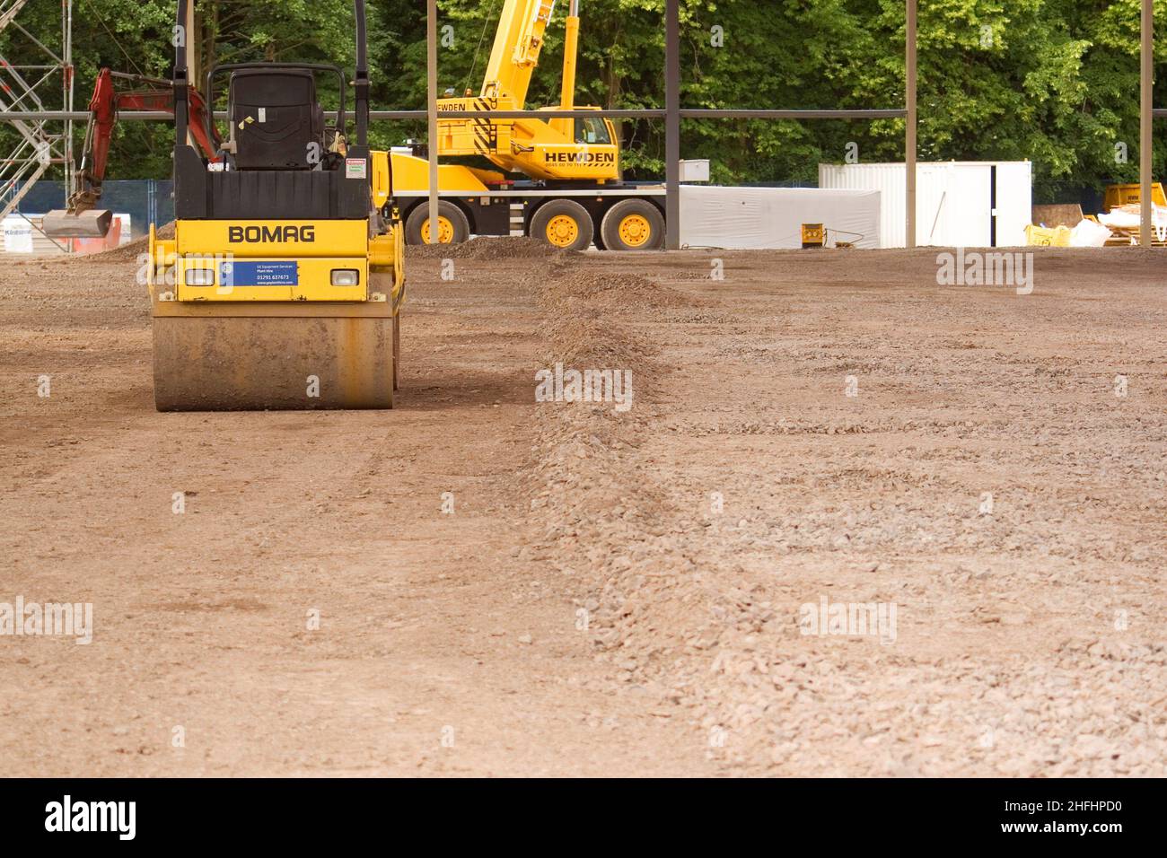 June 2008 - Base of a factory ground floor slab being formed and compacted in type 1 limestone fill Stock Photo