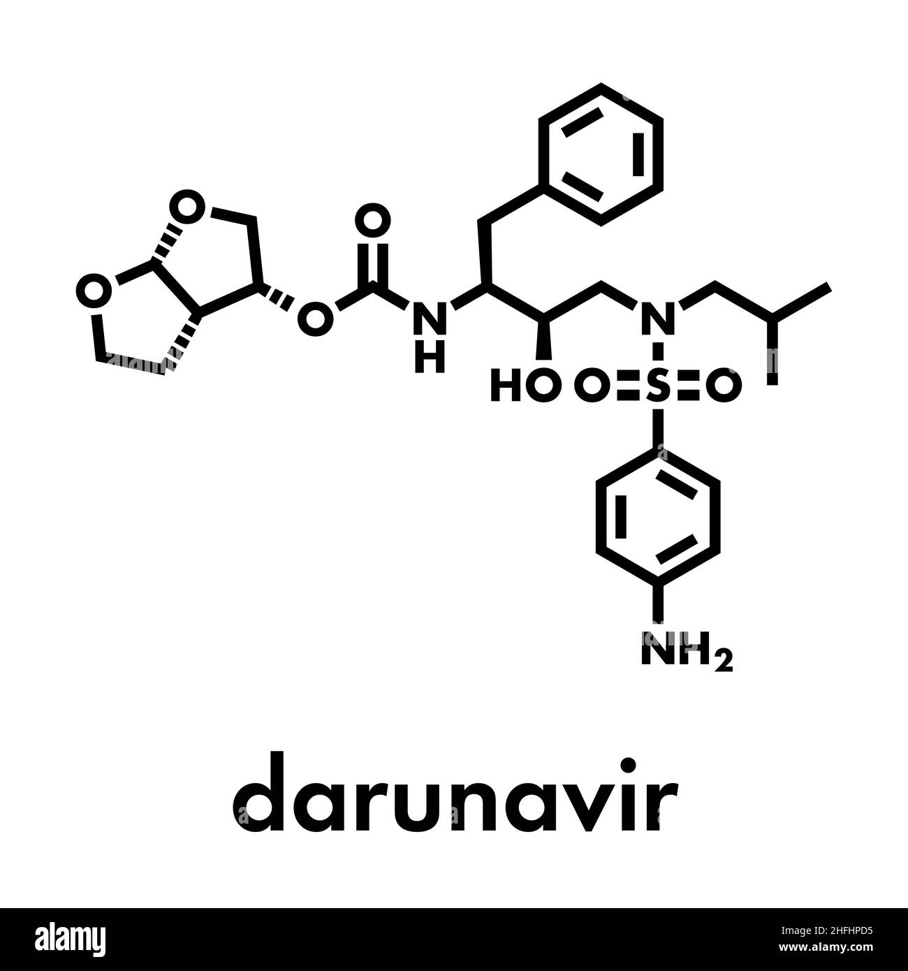Darunavir HIV drug (protease inhibitor class) molecule. Skeletal formula. Stock Vector