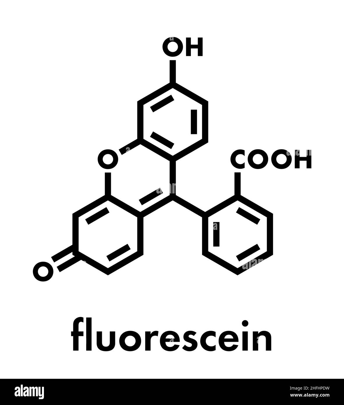 Fluorescein fluorescent molecule. Skeletal formula. Stock Vector