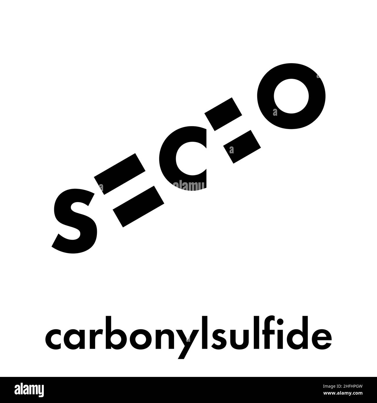 Carbonylsulfide (COS) molecule. Foul smelling gas, naturally present in