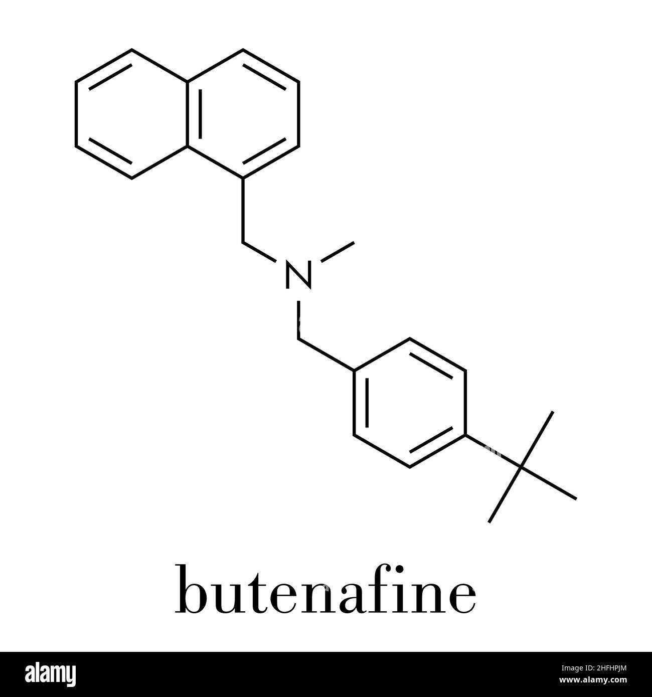 Butenafine antifungal drug molecule. Skeletal formula. Stock Vector