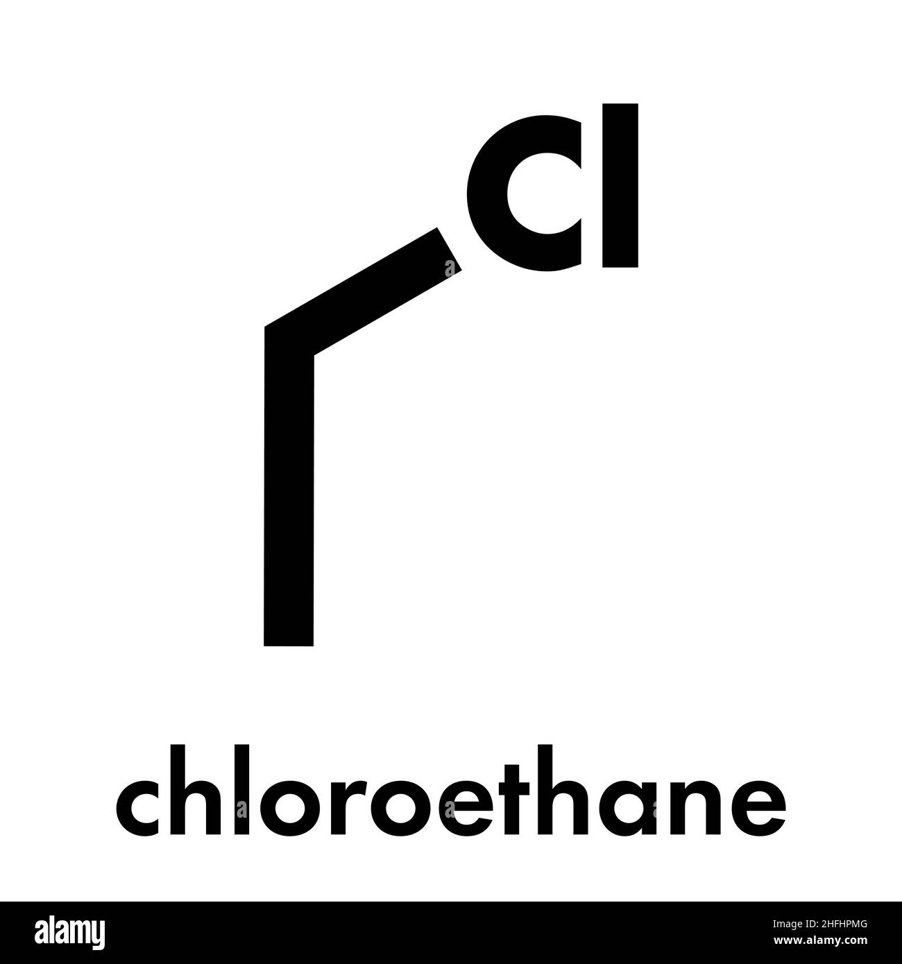 Chloroethane (ethyl chloride) local anesthetic molecule. Skeletal
