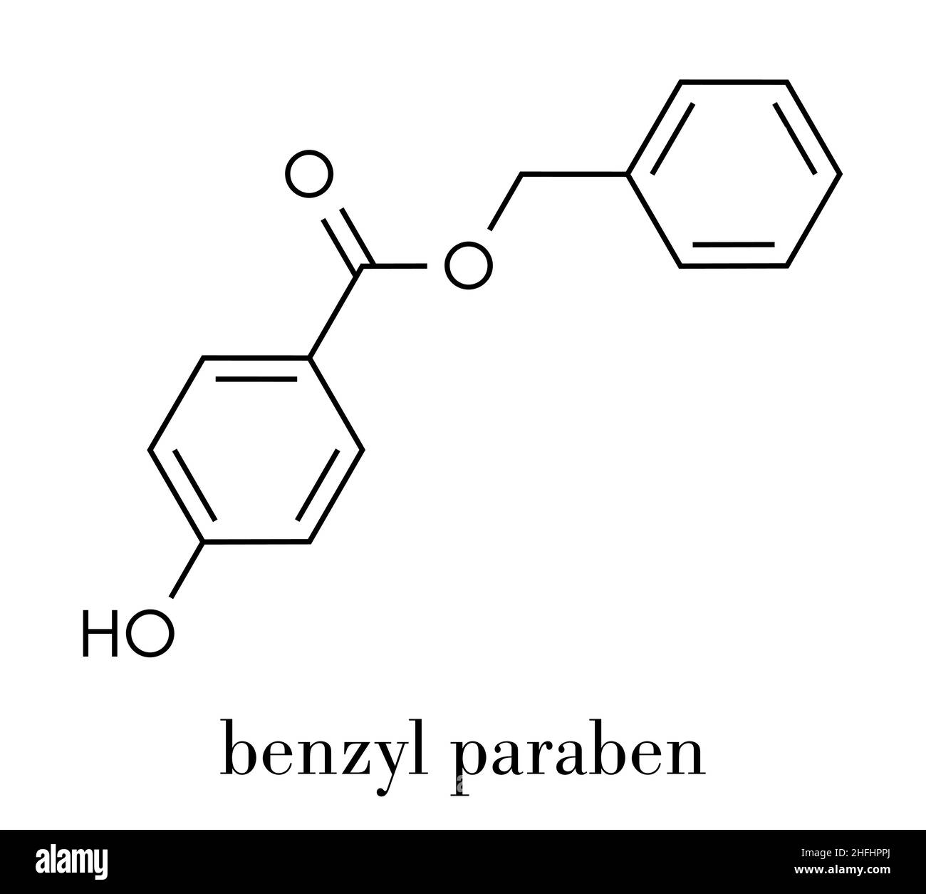 Benzyl paraben preservative molecule. Skeletal formula. Stock Vector