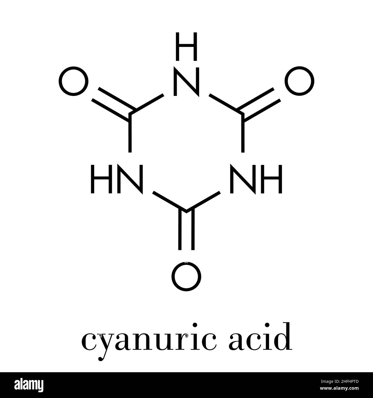 Cyanuric acid molecule. Precipitates with melamine, thus potentially causing kidney damage. Skeletal formula. Stock Vector