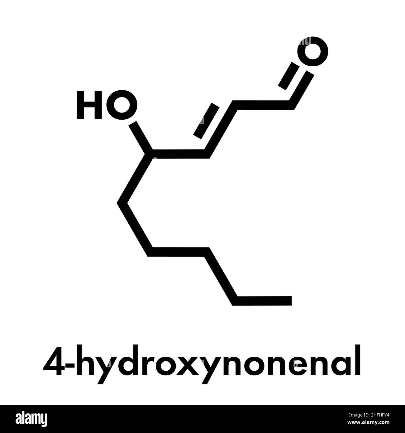 4-Hydroxynonenal (HNE) molecule. Metabolite produced by lipid peroxidation of polyunsaturated omega-6 fatty acids. Skeletal formula. Stock Vector