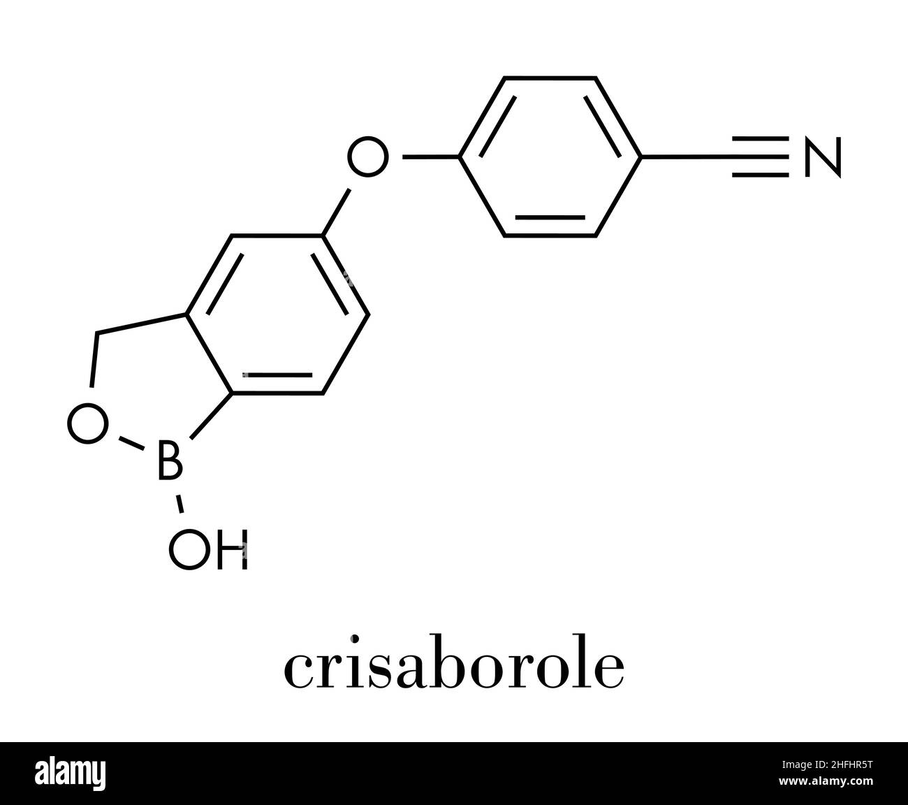 Crisaborole eczema drug molecule (Phosophodiesterase-4 inhibitor). Skeletal formula. Stock Vector