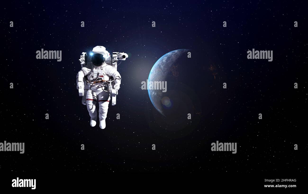Astronaut spaceman do spacewalk while working for spaceflight mission