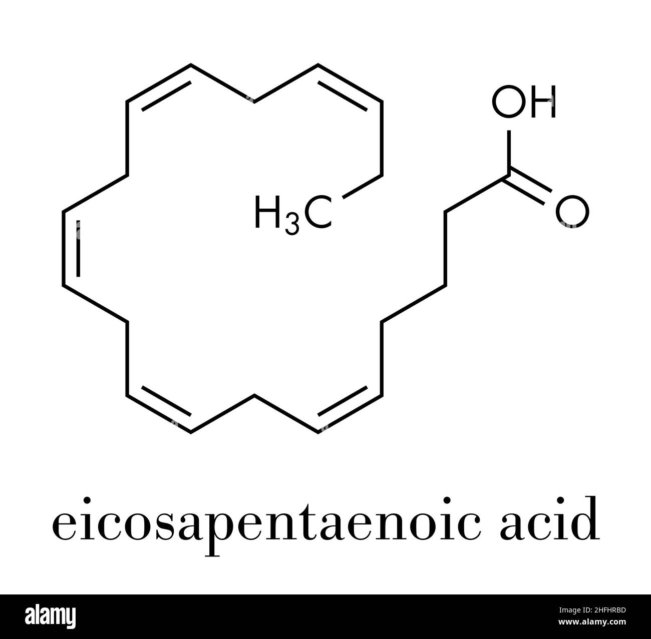 Eicasapentaenoic acid (EPA, timnodonic acid) molecule. Polyunsaturated