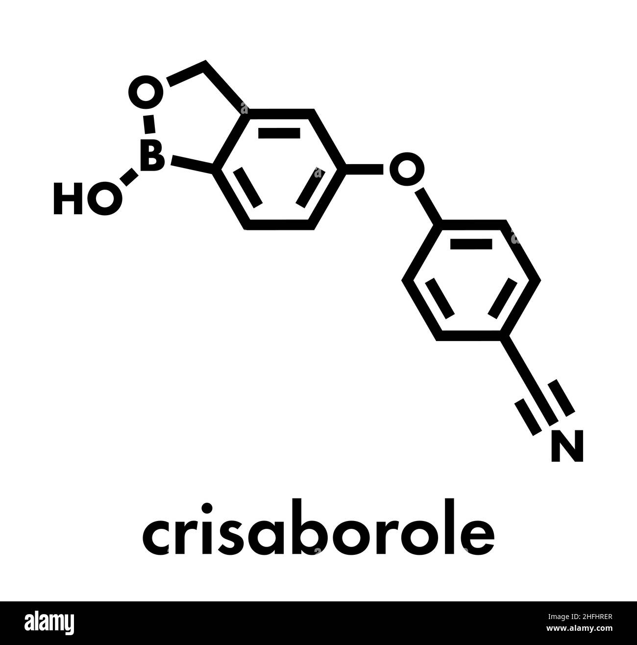Crisaborole eczema drug molecule (Phosophodiesterase-4 inhibitor). Skeletal formula. Stock Vector